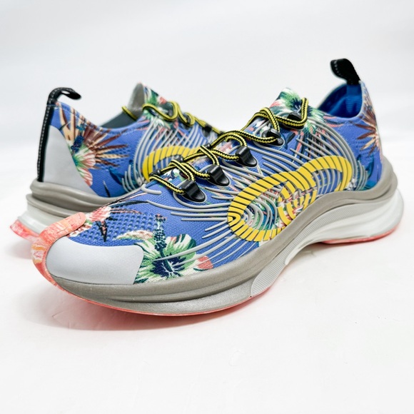 Gucci Marble and Floral Run Sneakers 'Blue Yellow White' 698561-UZI10-8470 🔥😳 - Picture 1 of 16